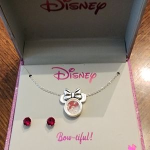 Disney silver plated red minnie necklace and earring set  vintage nib